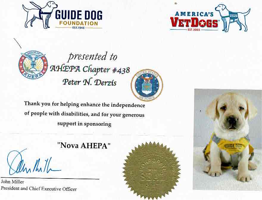 Nova AHEPA, AHEPA service Dogs for Warriors